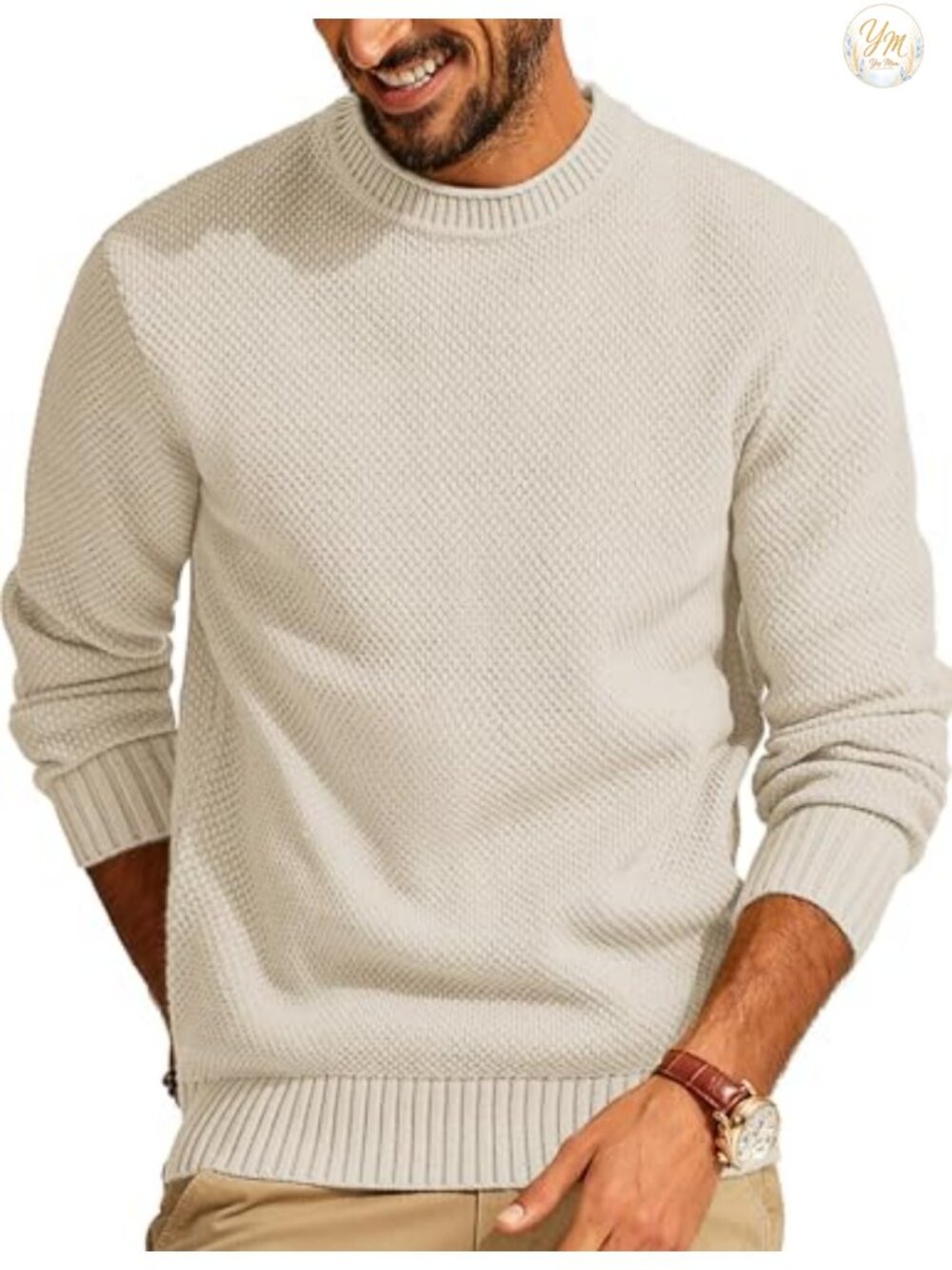 Mens Waffle Knit Crewneck Pullover Sweater Soft Acrylic Blend Fall Winter